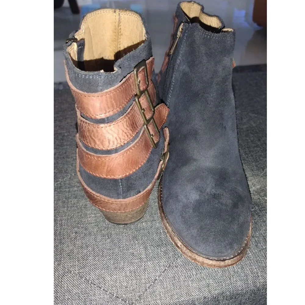 Hudson Women’s Suede Booties Size 40 Brown Black Mod Ankle Boots Designer Chic